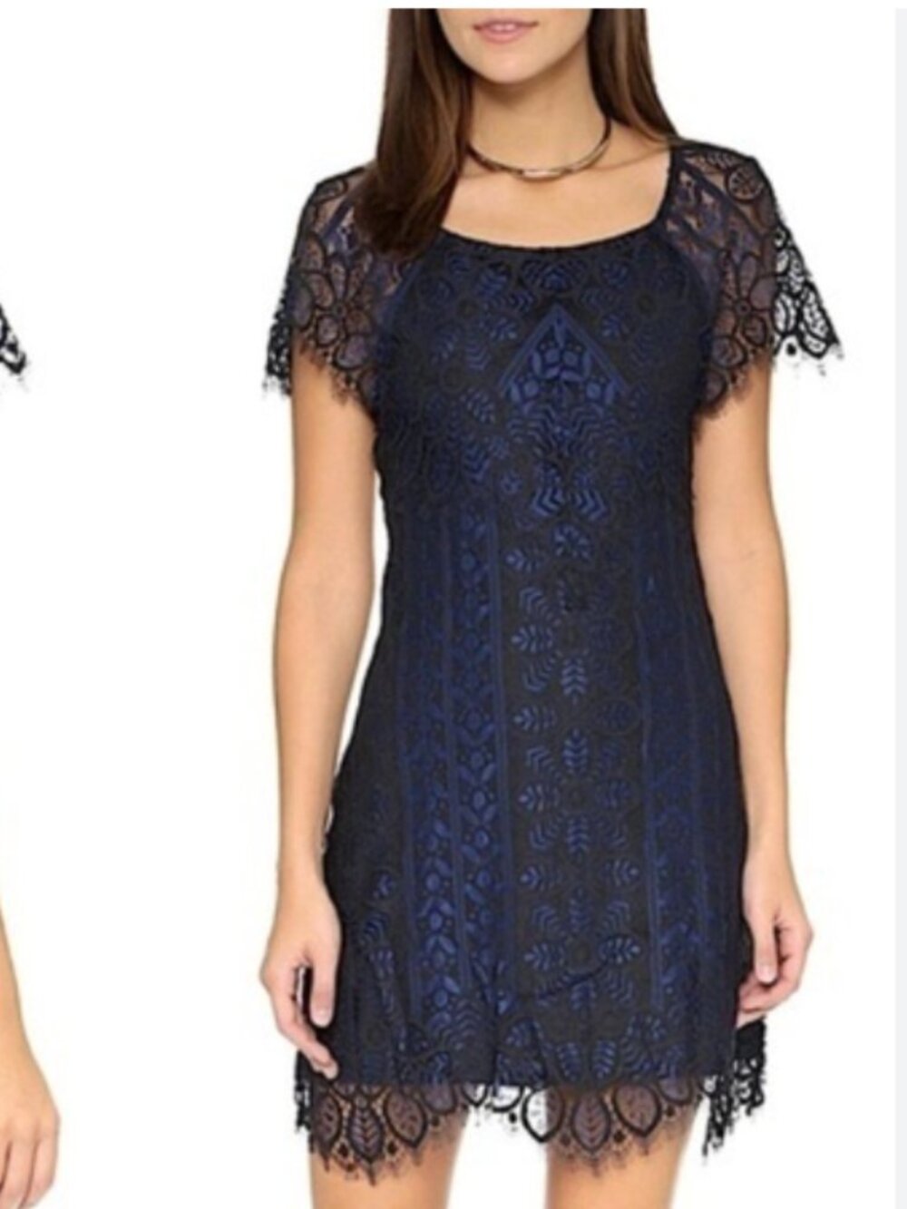 For Love & Lemons Black Blue Lave Lyla Open Back Mini Dress Sz Medium